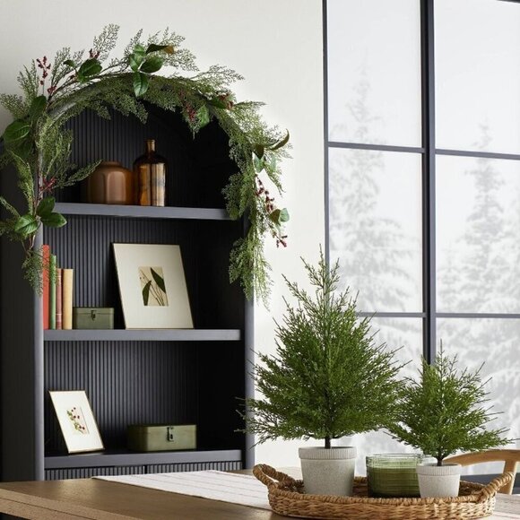 Hearth & Hand Magnolia 6' Cedar & Magnolia Leaf Winterberries Christmas Garland - Picture 2 of 6